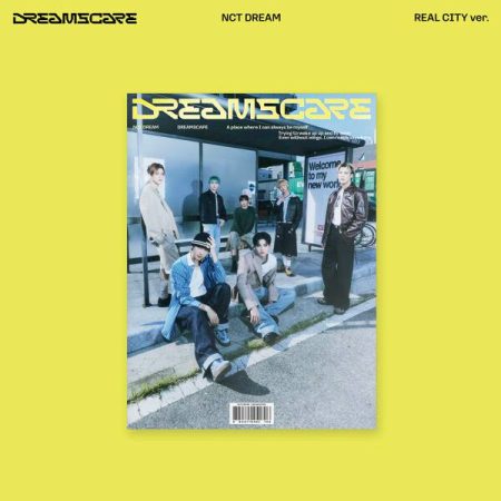 Обкладинка альбому NCT Dream «Dreamscare», версія Real City: учасники гурту позують на вулиці біля зупинки