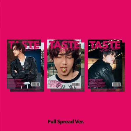 Три варіанти обкладинки альбому Taste від Cha Eun-woo, Full Spread Ver., на яскраво-рожевому фоні