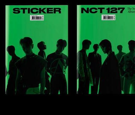 Обкладинки третього альбому NCT 127 «Sticker» — передня та задня сторони з силуетами учасників гурту на зеленому тлі