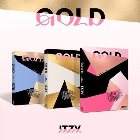 Три варіанти обкладинки альбому ITZY «GOLD»: блакитна, чорно-золота та рожева версії