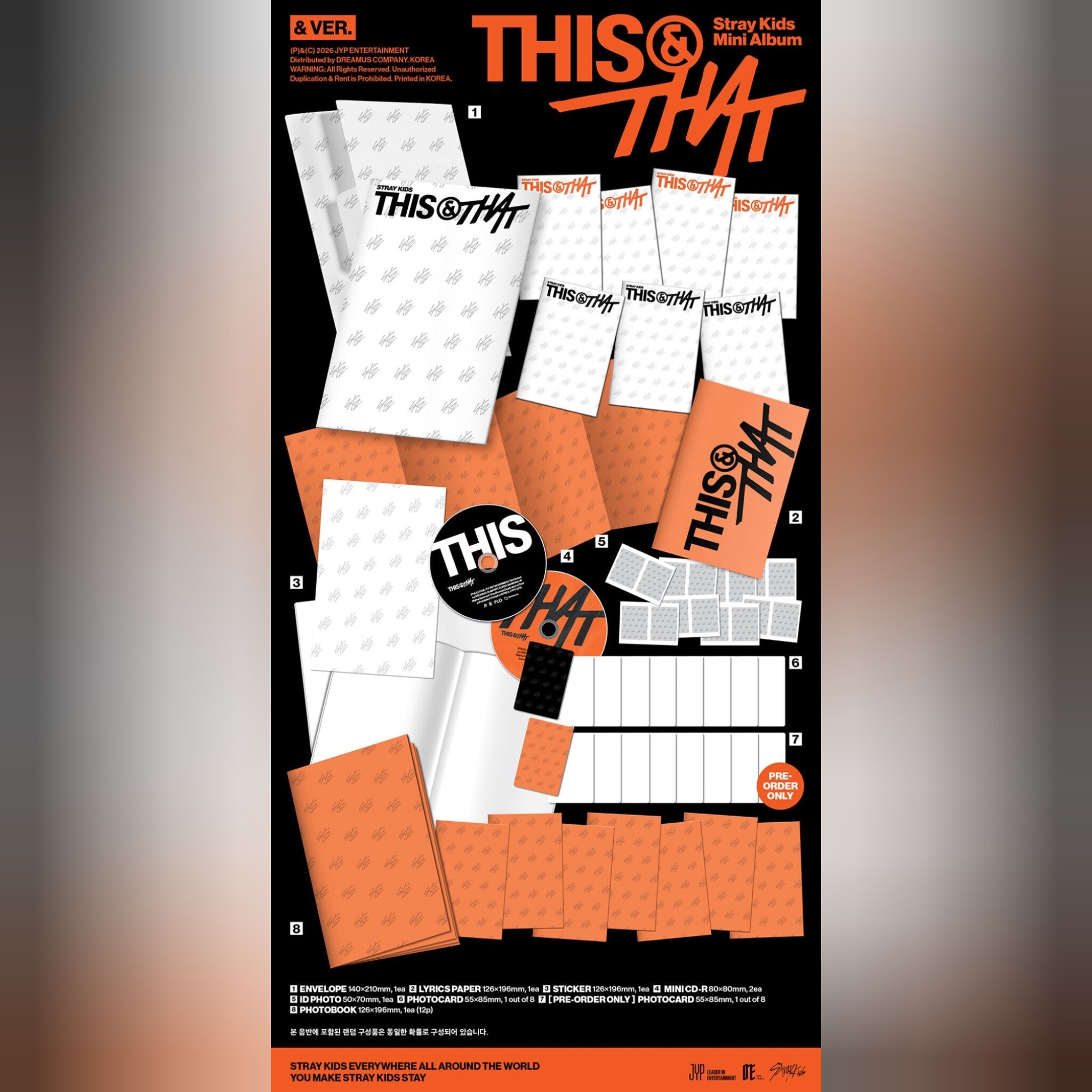 Міні-альбом Stray Kids «This & That» (& Ver.) з комплектом: конверт, CD, фотокартки, стікери та фотокнига.