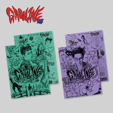 Два варіанти альбому KEY (SHINee) — Gasoline (Booklet Ver.) у бірюзовому та фіолетовому оформленні з графічними ілюстраціями.