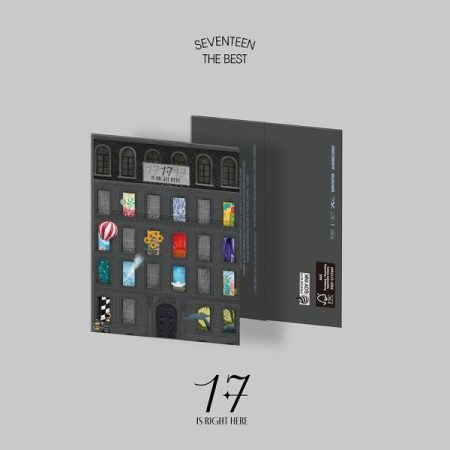Альбом SEVENTEEN «17 IS RIGHT HERE» — THE BEST у версії Weverse Albums з обкладинкою у вигляді будівлі з вікнами.