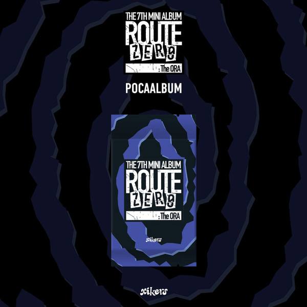 POCAALBUM гурту Xikers — 7-й міні-альбом ROUTE ZERO: The ORA у синьо-чорному оформленні.
