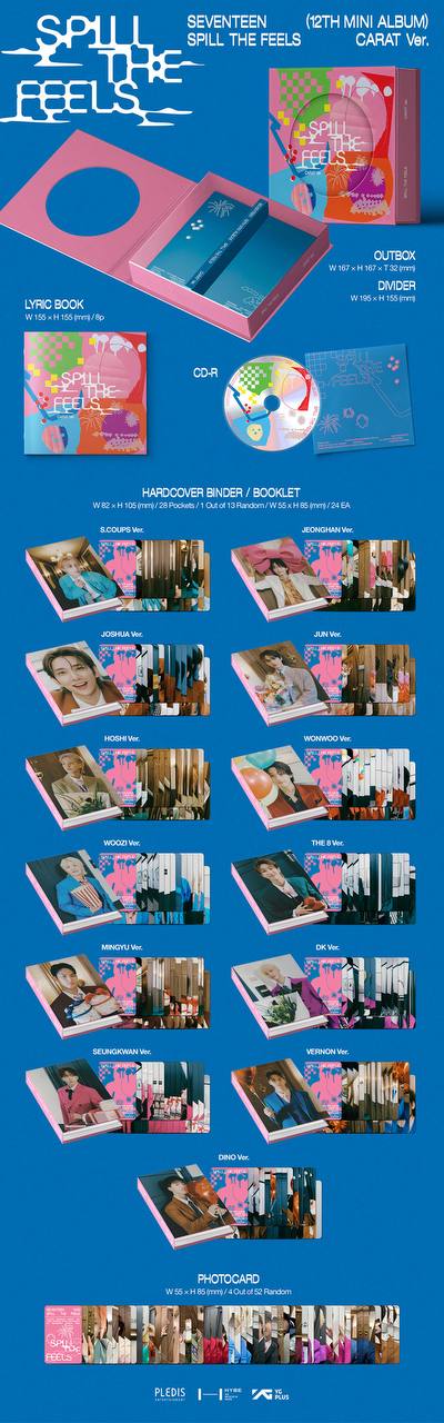 Міні-альбом SEVENTEEN Spill The Feels (CARAT Ver.) з CD, лірик-буком, хардкавер-біндером та фотокартками учасників гурту.