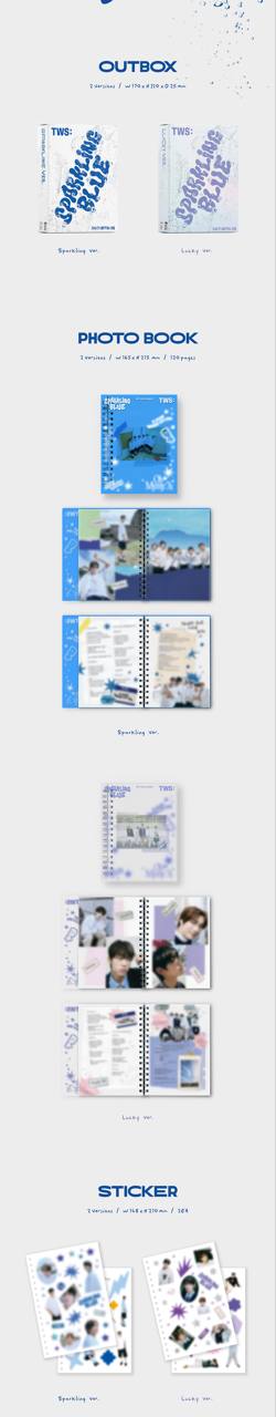 Альбом TWS «Sparkling Blue» — outbox у двох версіях, фотобук із учасниками гурту та стікери.